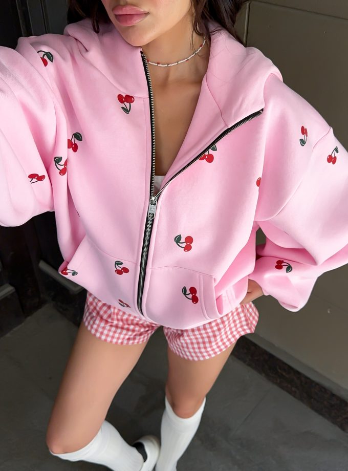 Худи оверсайз на молнии с принтом Cherry