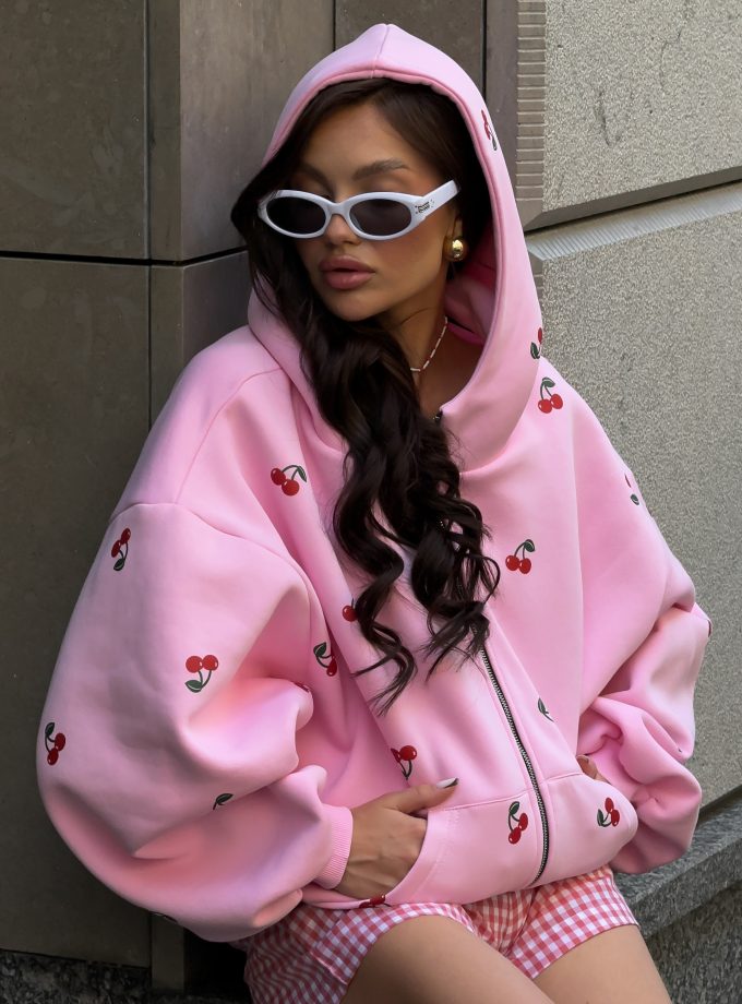 Худи оверсайз на молнии с принтом Cherry