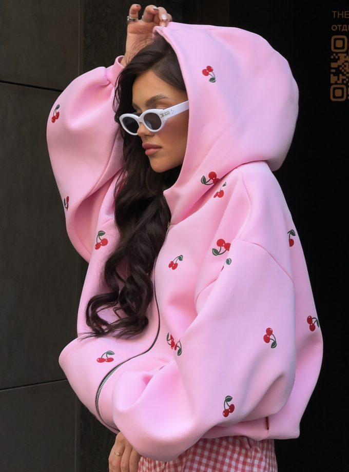 Худи оверсайз на молнии с принтом Cherry