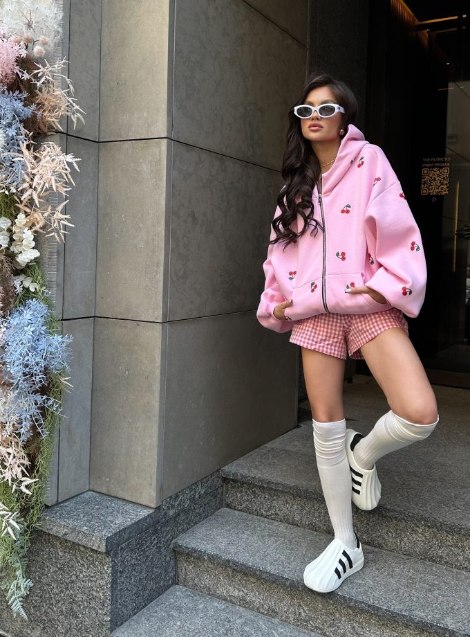 Худи оверсайз на молнии с принтом Cherry