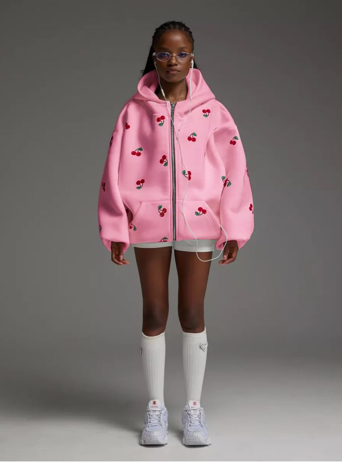 Худи оверсайз на молнии с принтом Cherry