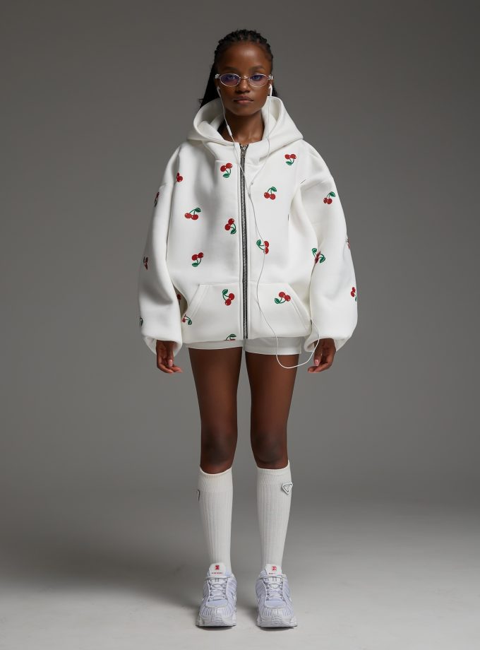 Худи-ZIP оверсайз Cherry/milk