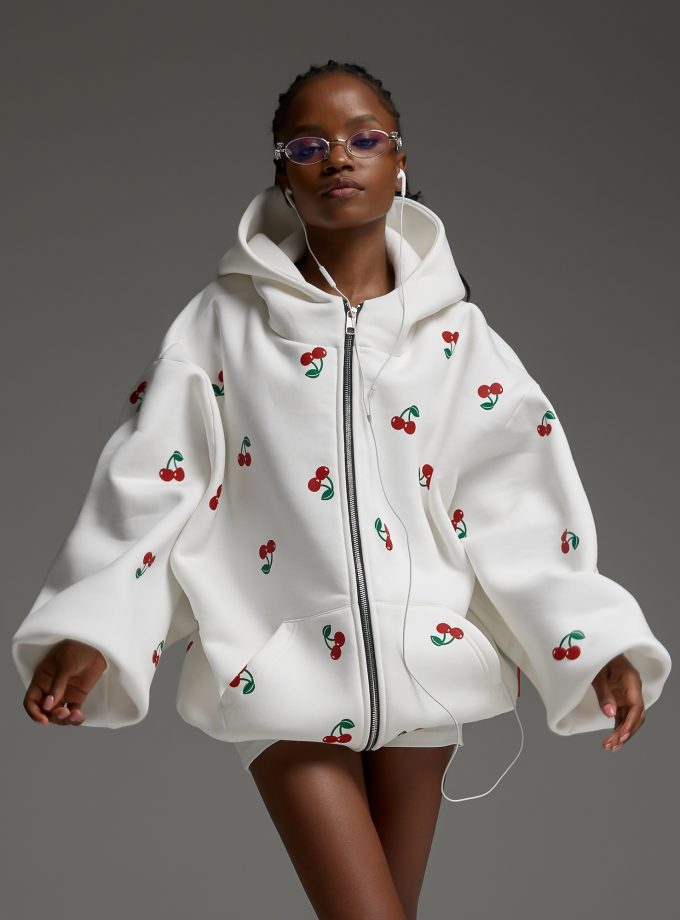 Худи-ZIP оверсайз Cherry/milk