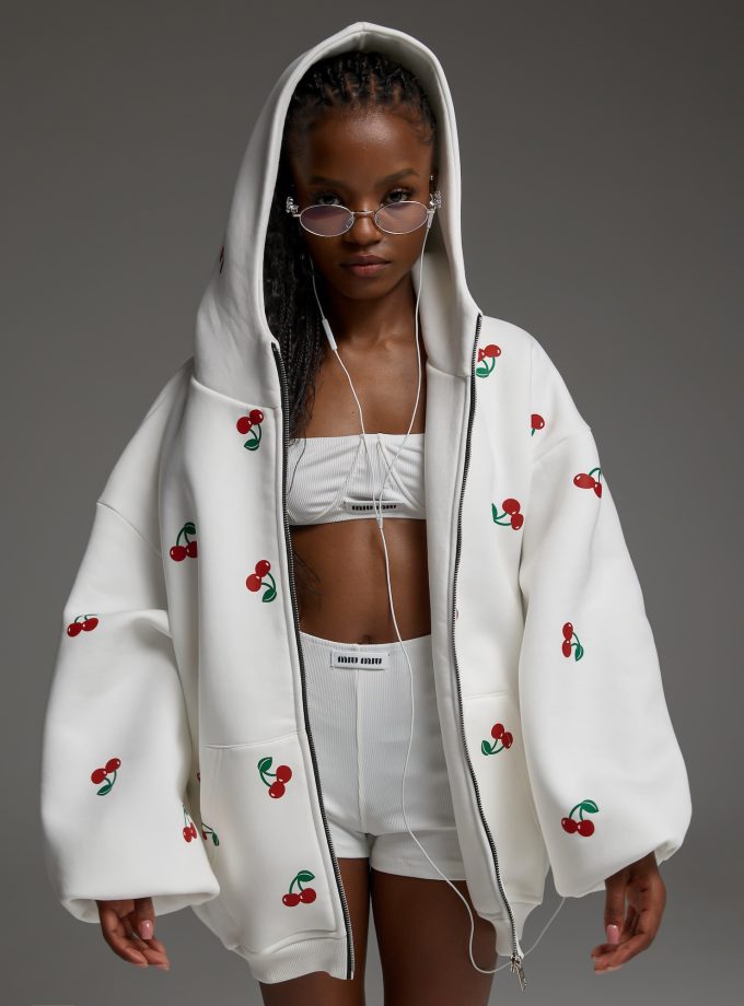 Худи-ZIP оверсайз Cherry/milk