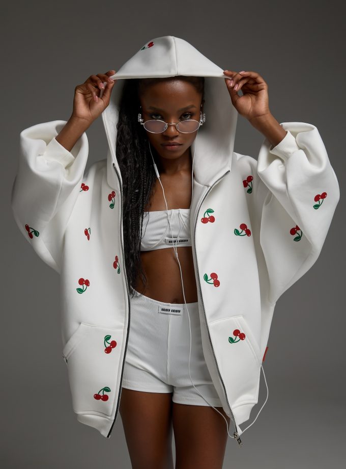 Худи-ZIP оверсайз Cherry/milk